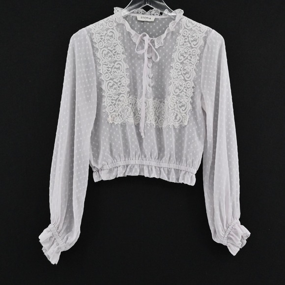 Storia Tops - Storia Womens Lace Peasant Top Size S Romantic Ethereal Delicate Boho‎ LAVENDER